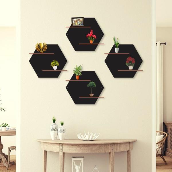 Hexagon Wall Shelves - Set of 4